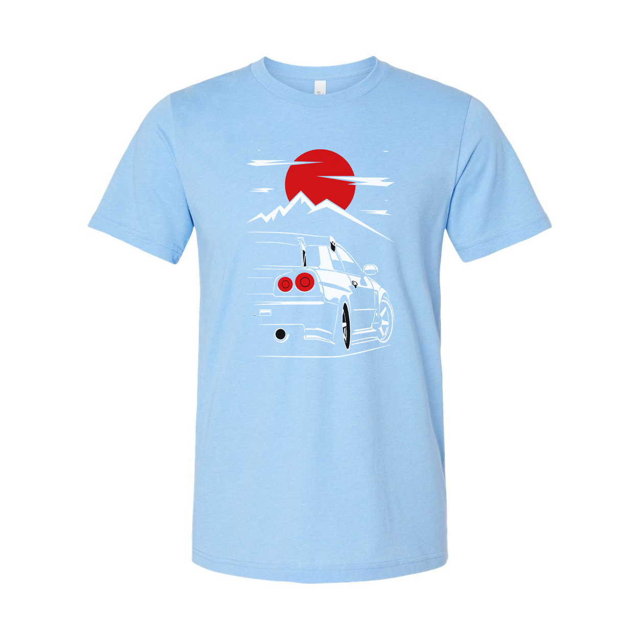 Nissan Skyline GTR R34 Unisex Graphic T Shirt With Japanese Sun And Mountain Illustration