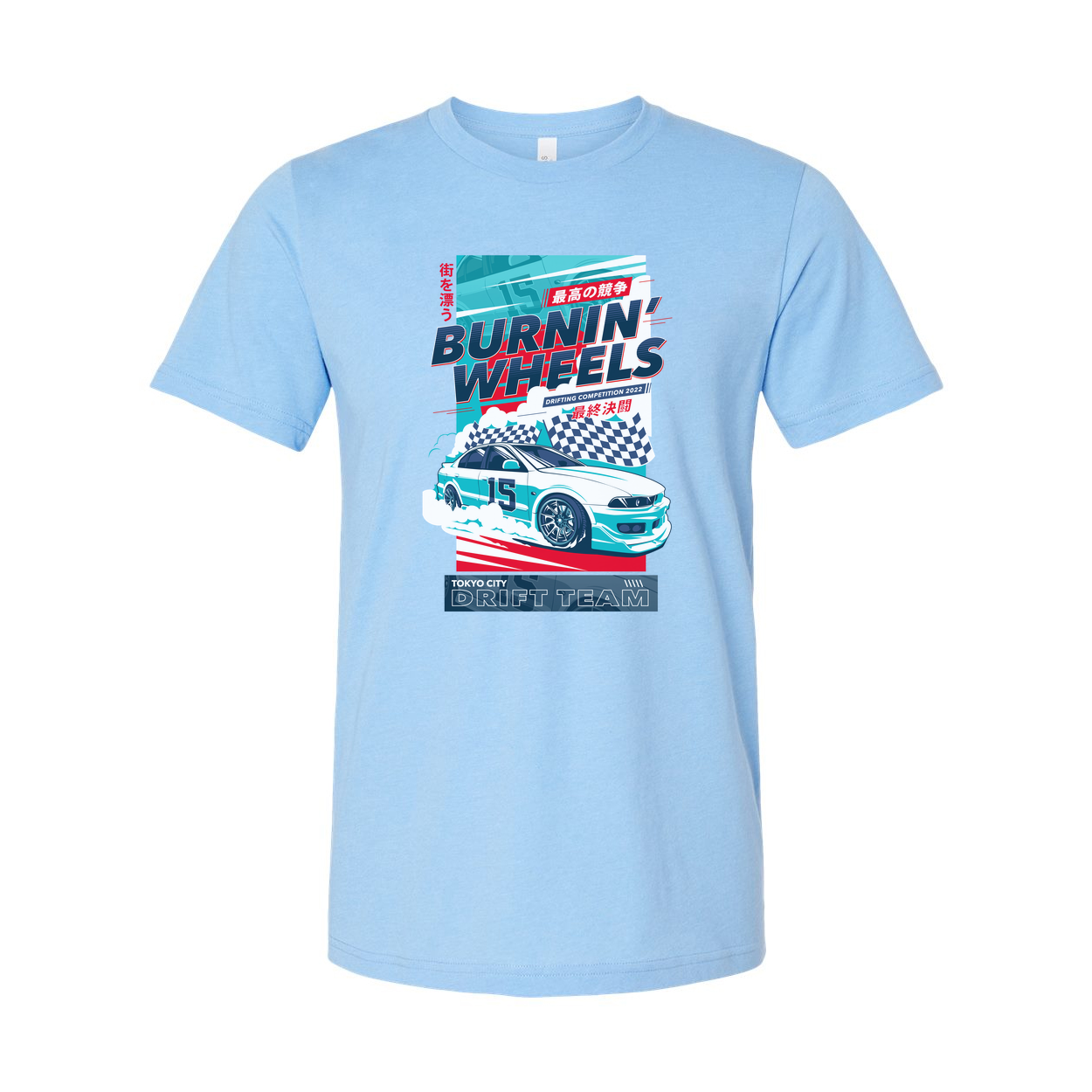 Burnin Wheels Drift Team Graphic Unisex T Shirt With Car Illustration Tokyo City Design Edition