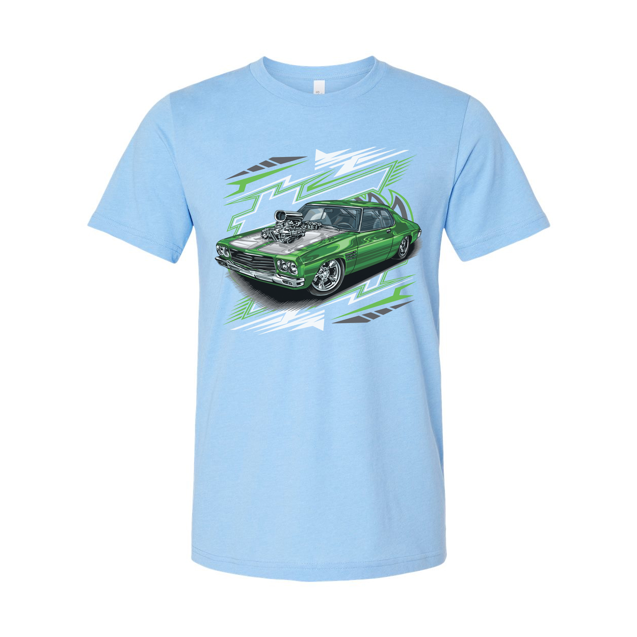 Holden HQ Monaro Car Graphic T Shirt With Green Muscle Car Illustration For Unisex Wear