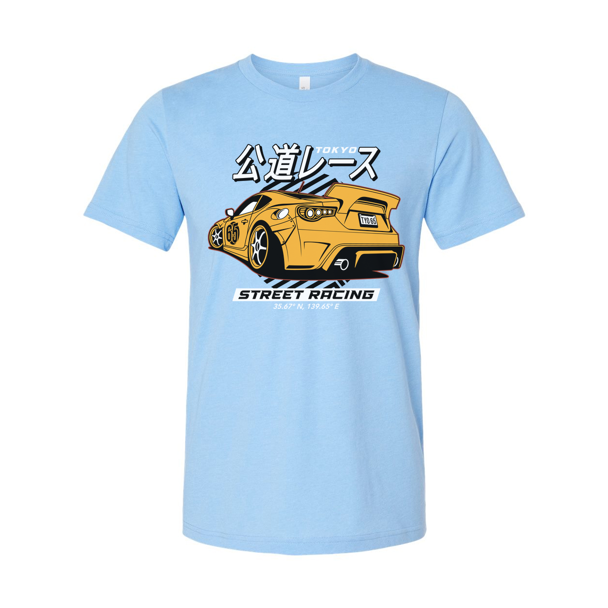Acura NSX Street Racing Graphic T Shirt With Yellow Race Car And Japanese Text Design