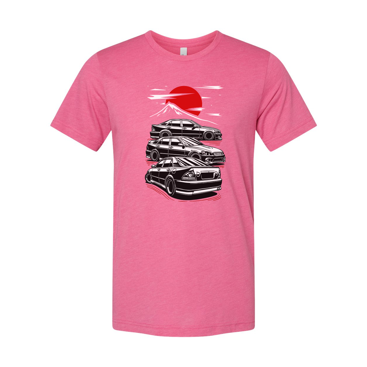 Toyota Chaser Unisex Graphic T Shirt Featuring Stacked Cars Sunset And Mount Fuji Style Illustration