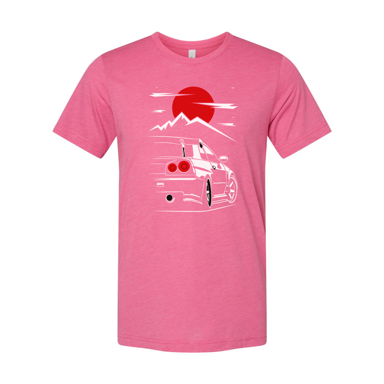 Nissan Skyline GTR R34 Unisex Graphic T Shirt With Japanese Sun And Mountain Illustration