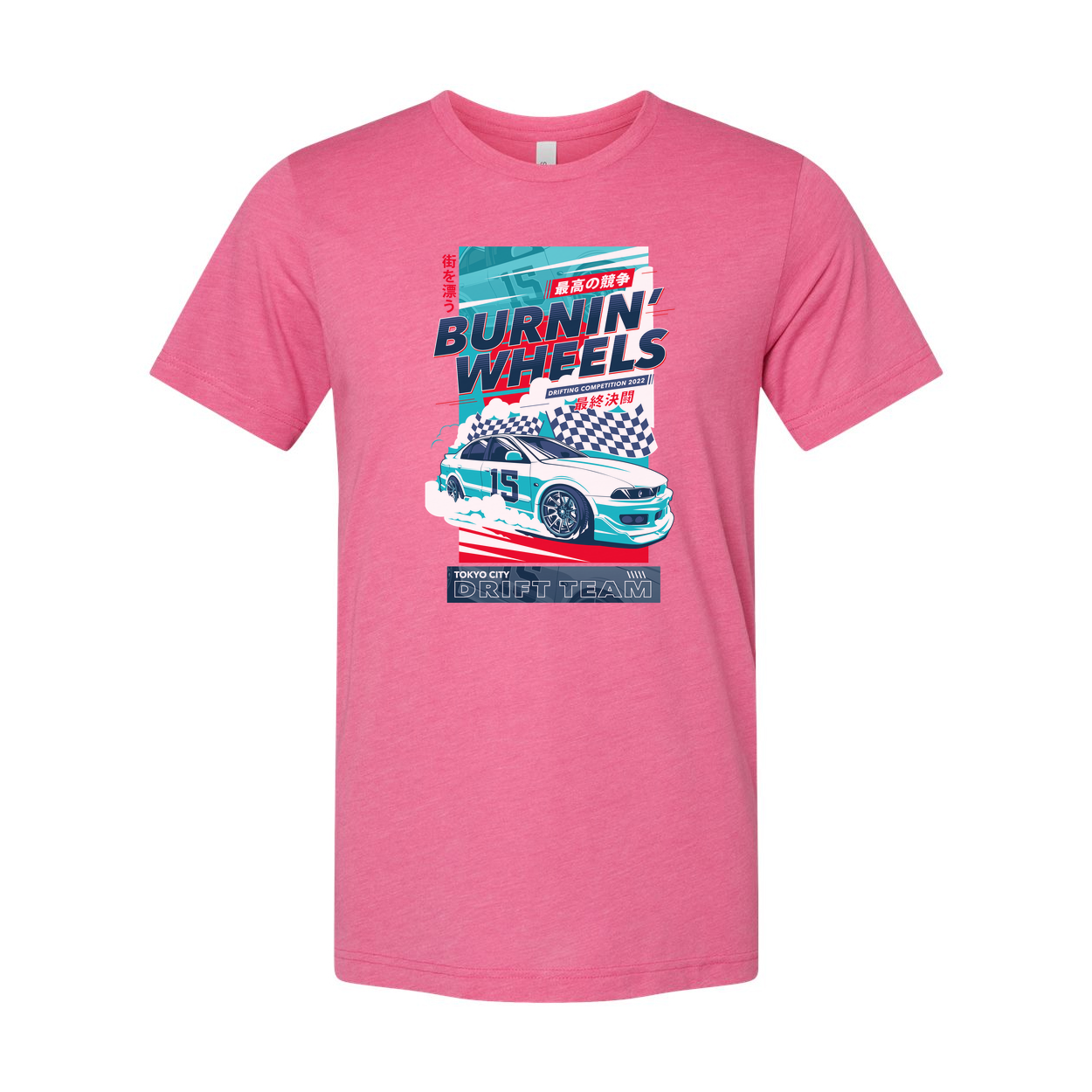 Burnin Wheels Drift Team Graphic Unisex T Shirt With Car Illustration Tokyo City Design Edition