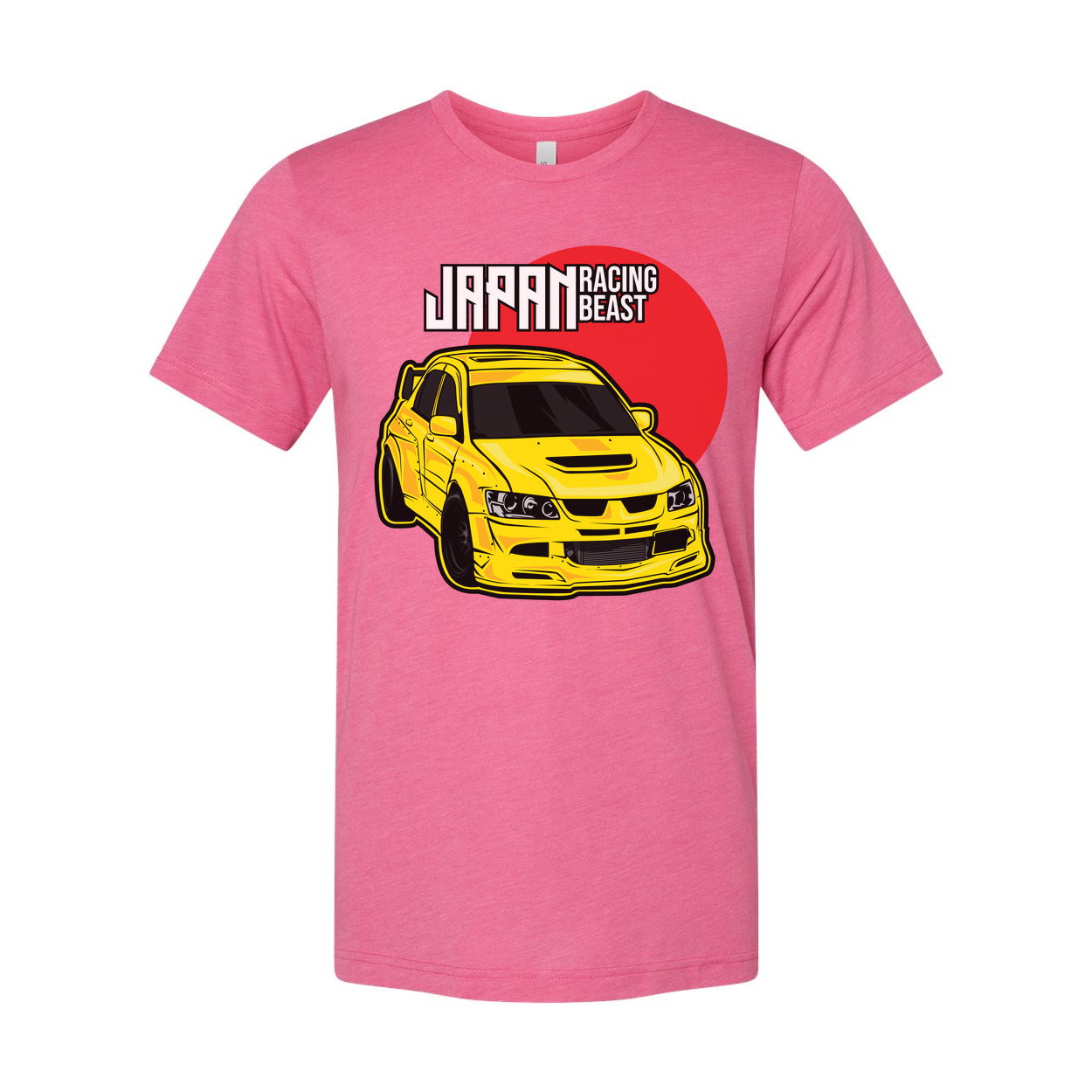 Mitsubishi Lancer Evolution IX Unisex T Shirt With Yellow Racing Car Graphic And Japan Racing Beast Logo