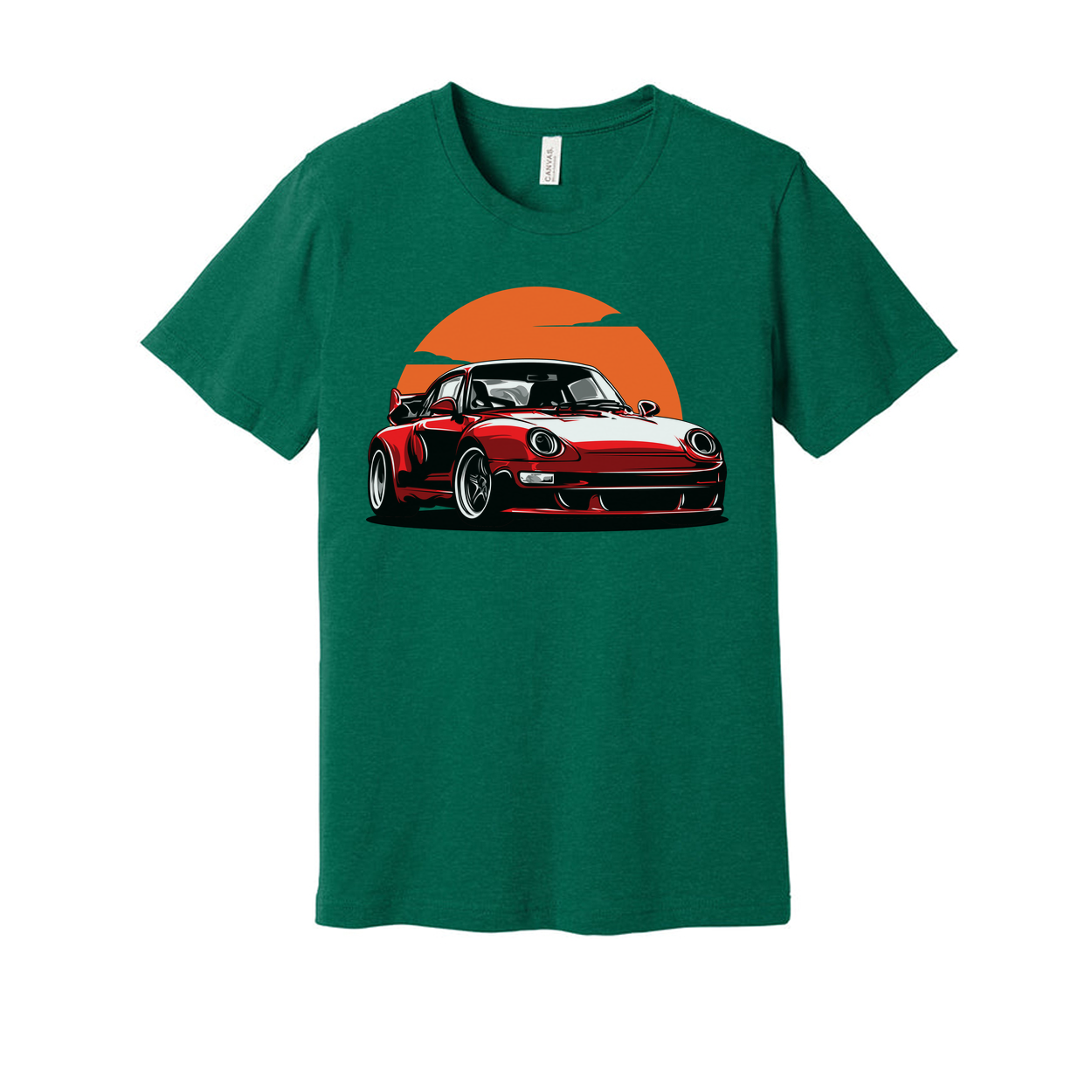 Porsche 911 Graphic T Shirt Unisex Car Enthusiast Tee With Sunset Orange Circle Artwork