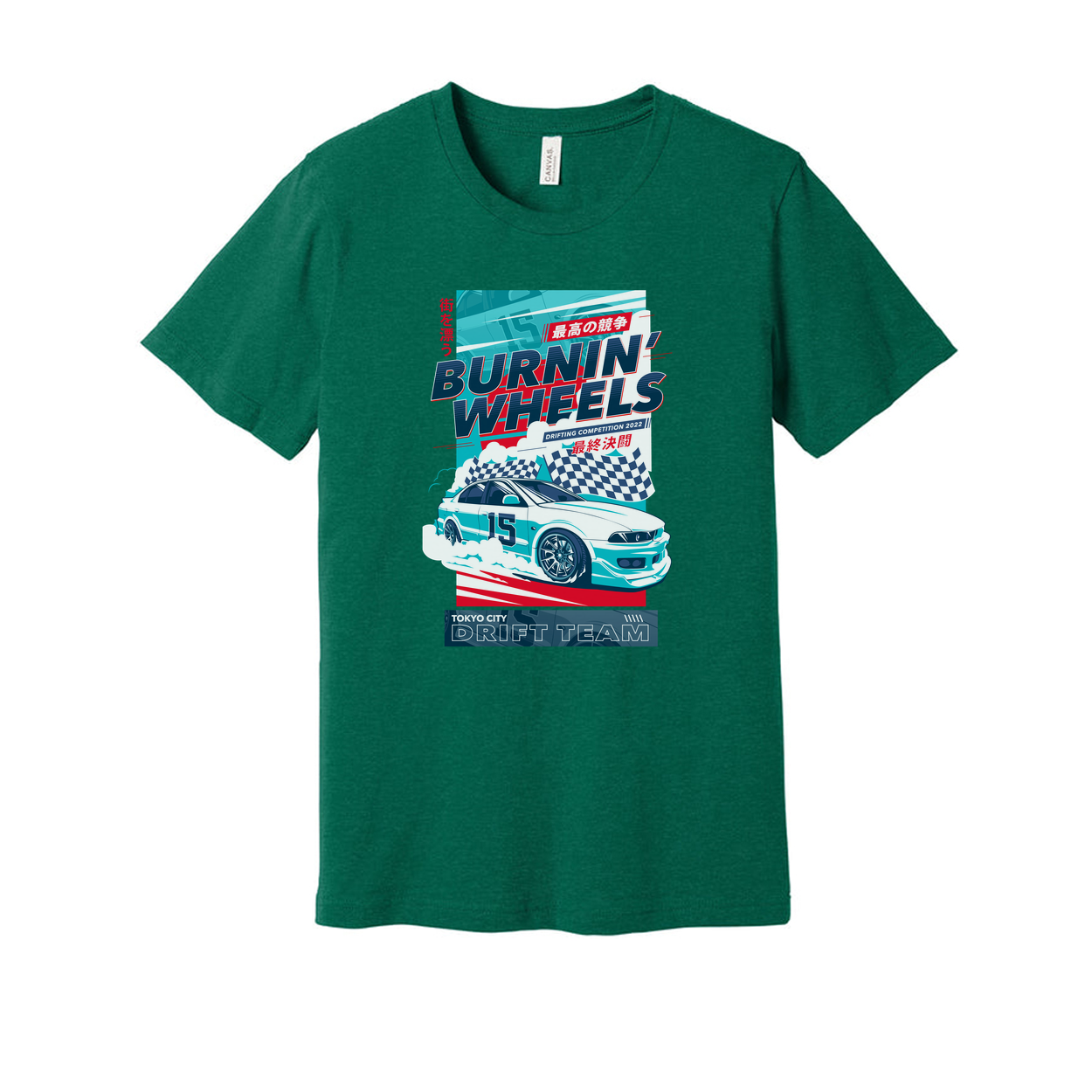 Burnin Wheels Drift Team Graphic Unisex T Shirt With Car Illustration Tokyo City Design Edition