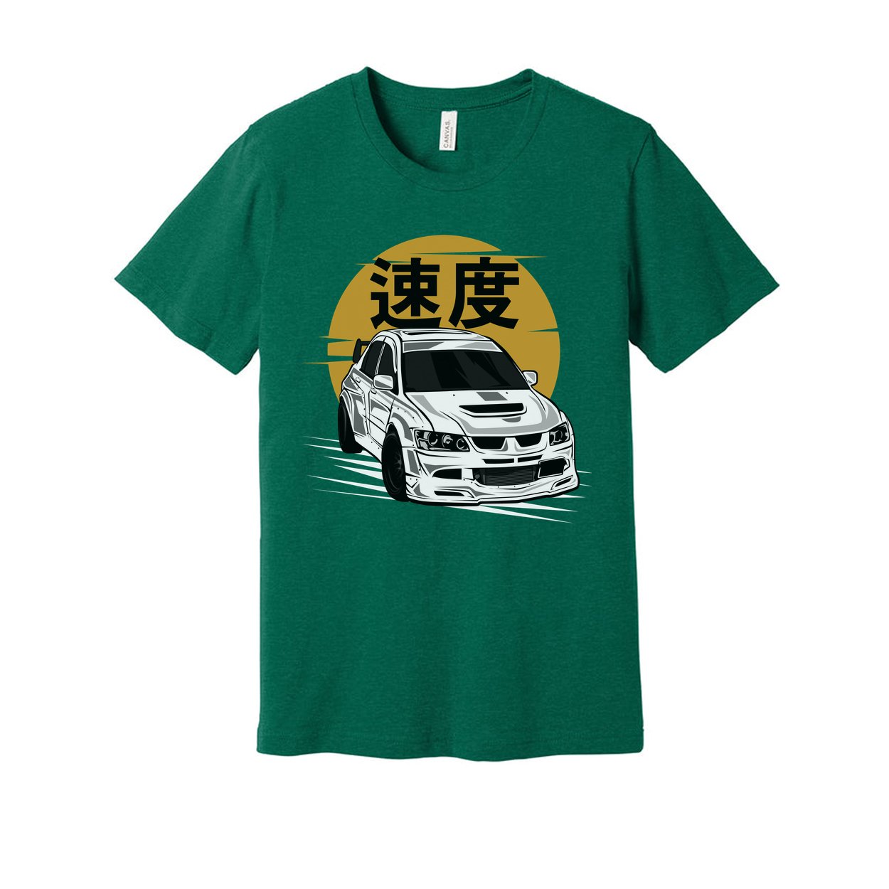Mitsubishi Lancer Evolution IX White Unisex T Shirt Featuring Speed Kanji Car Graphic