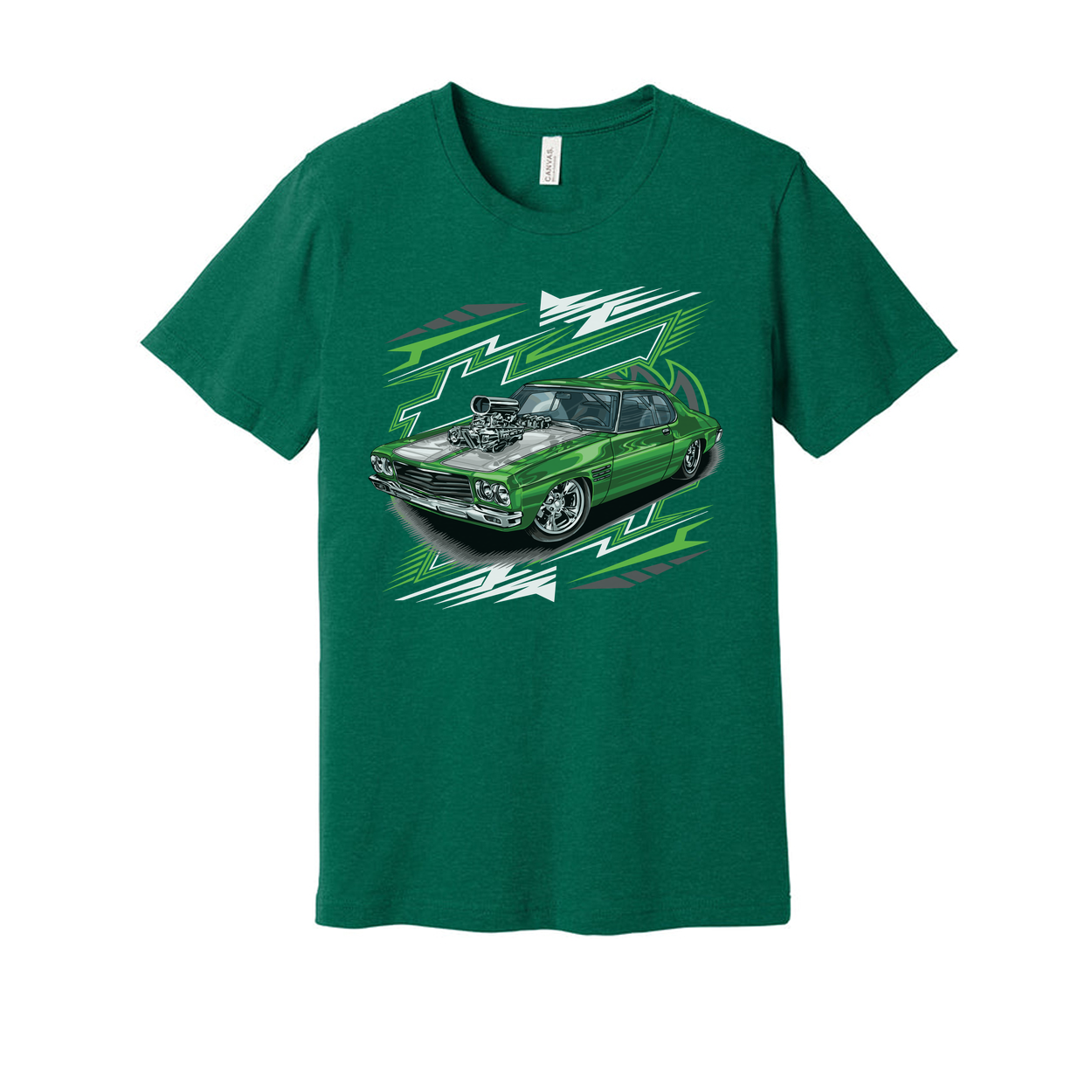 Holden HQ Monaro Car Graphic T Shirt With Green Muscle Car Illustration For Unisex Wear