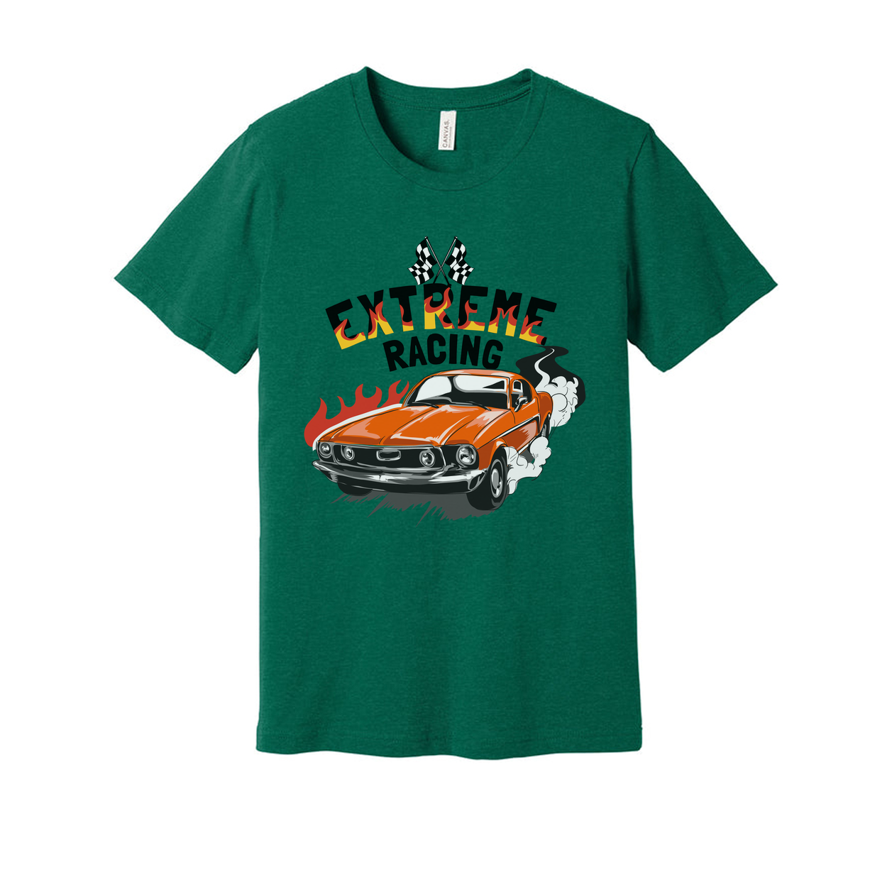 Extreme Racing Graphic Tee With Orange Classic Car On White Unisex Automotive Style Tee