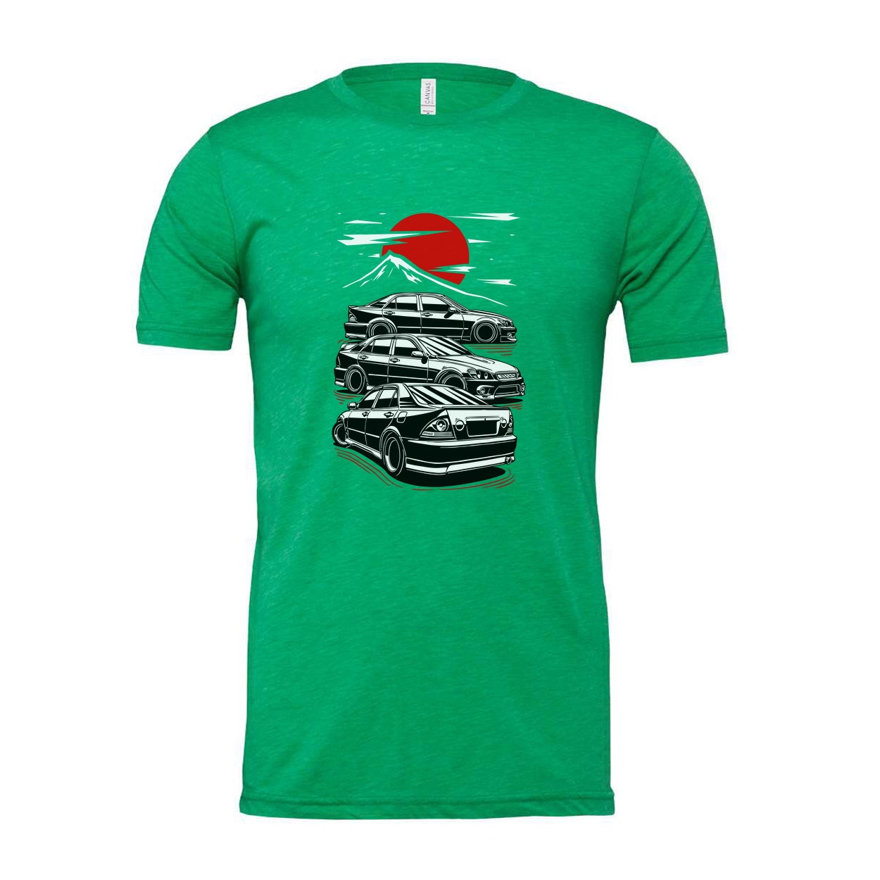 Toyota Chaser Unisex Graphic T Shirt Featuring Stacked Cars Sunset And Mount Fuji Style Illustration