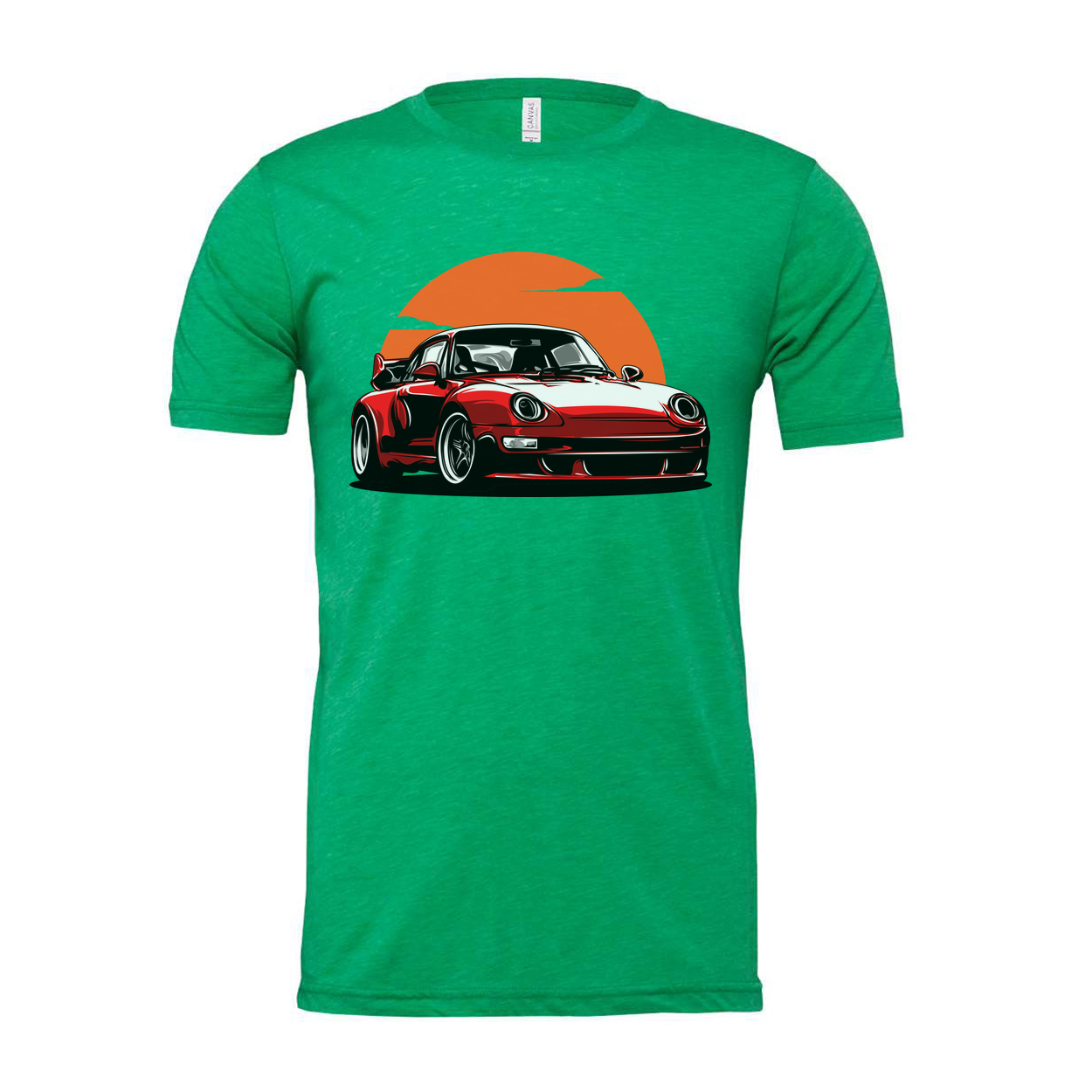 Porsche 911 Graphic T Shirt Unisex Car Enthusiast Tee With Sunset Orange Circle Artwork
