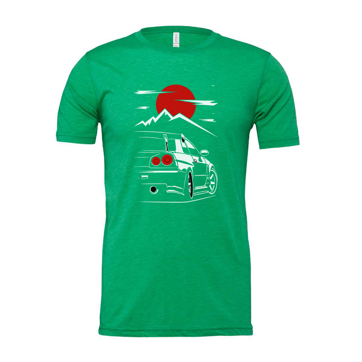 Nissan Skyline GTR R34 Unisex Graphic T Shirt With Japanese Sun And Mountain Illustration