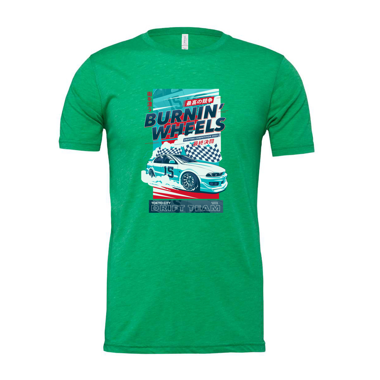 Burnin Wheels Drift Team Graphic Unisex T Shirt With Car Illustration Tokyo City Design Edition