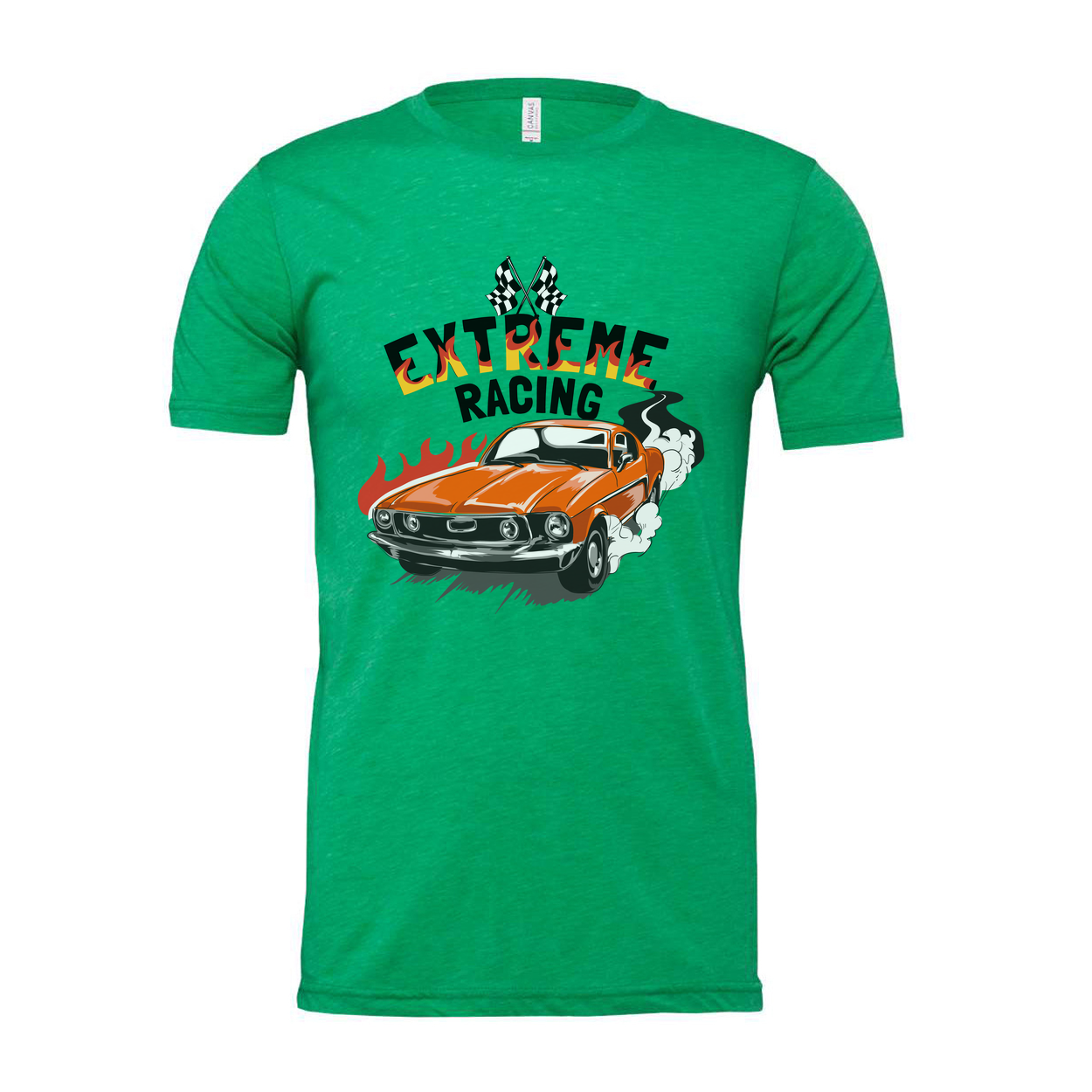 Extreme Racing Graphic Tee With Orange Classic Car On White Unisex Automotive Style Tee