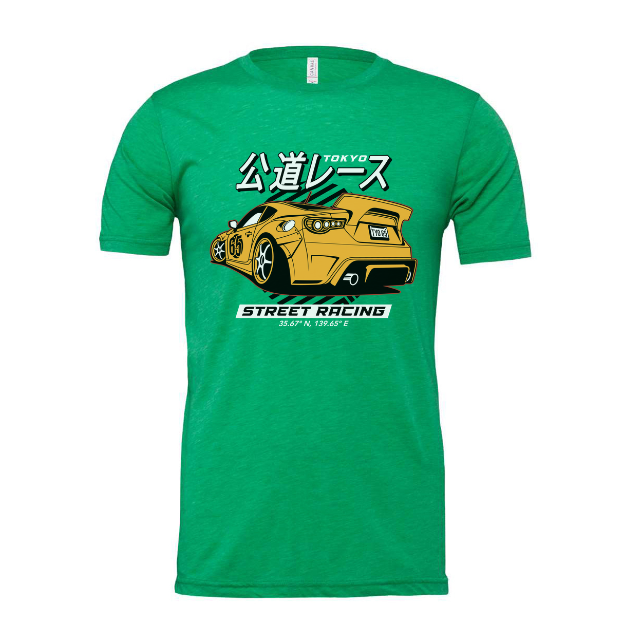 Acura NSX Street Racing Graphic T Shirt With Yellow Race Car And Japanese Text Design