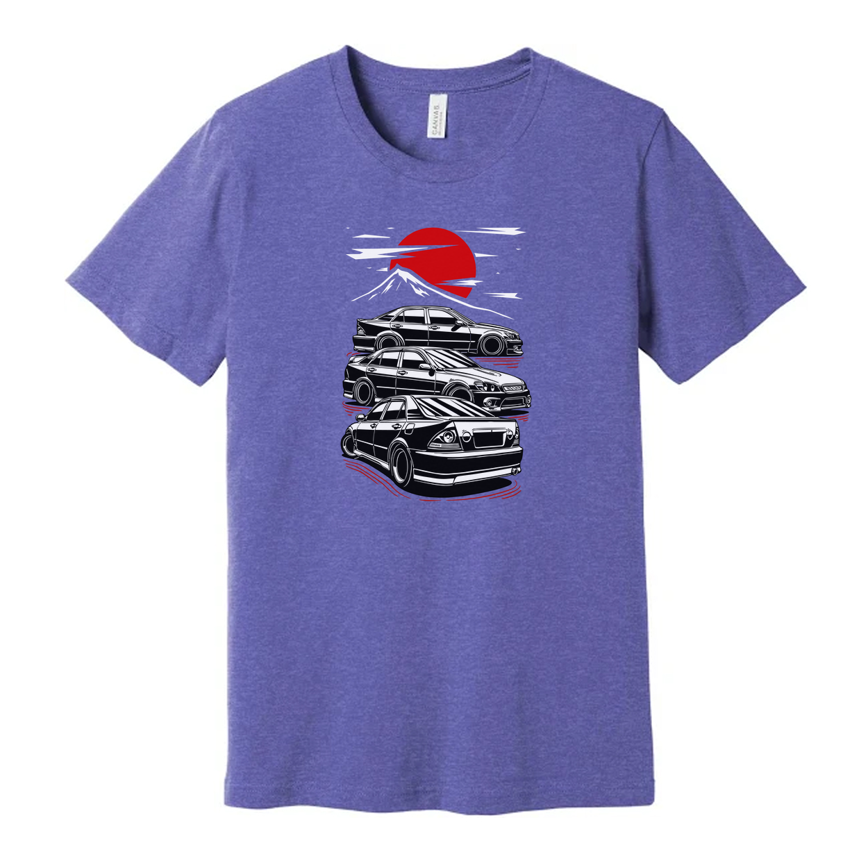 Toyota Chaser Unisex Graphic T Shirt Featuring Stacked Cars Sunset And Mount Fuji Style Illustration