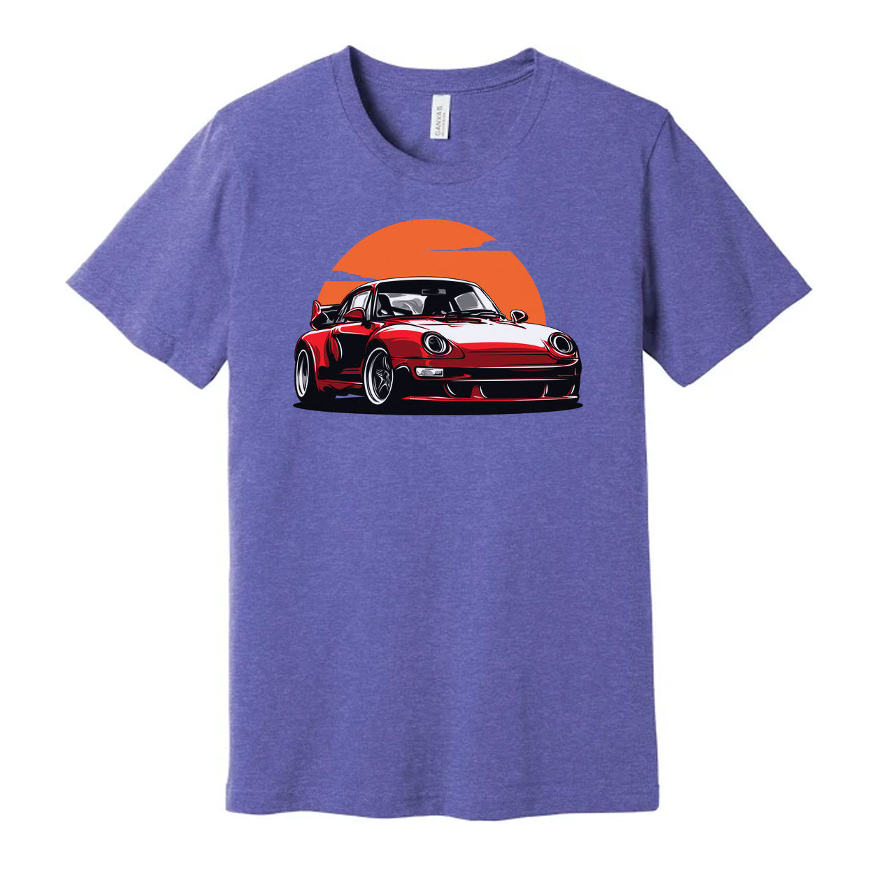 Porsche 911 Graphic T Shirt Unisex Car Enthusiast Tee With Sunset Orange Circle Artwork