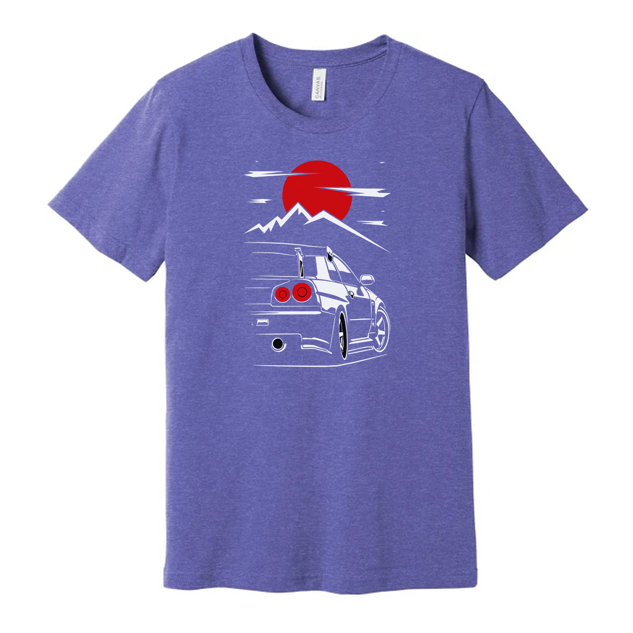 Nissan Skyline GTR R34 Unisex Graphic T Shirt With Japanese Sun And Mountain Illustration