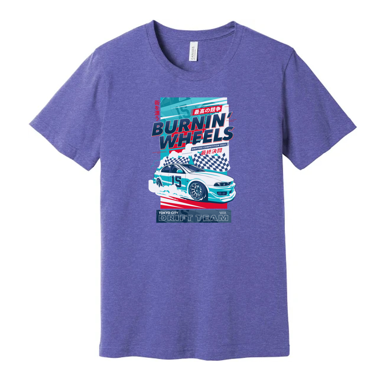 Burnin Wheels Drift Team Graphic Unisex T Shirt With Car Illustration Tokyo City Design Edition