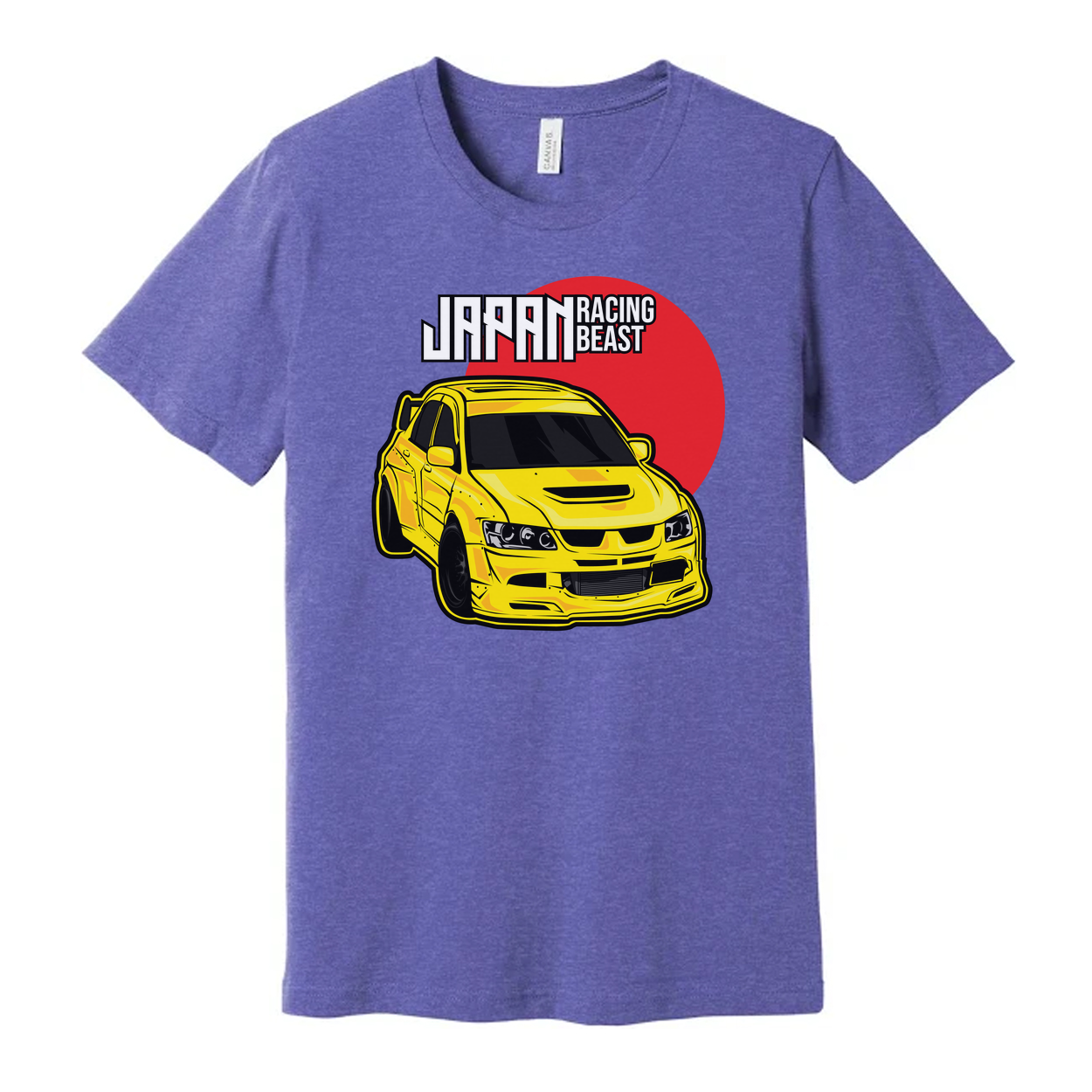 Mitsubishi Lancer Evolution IX Unisex T Shirt With Yellow Racing Car Graphic And Japan Racing Beast Logo