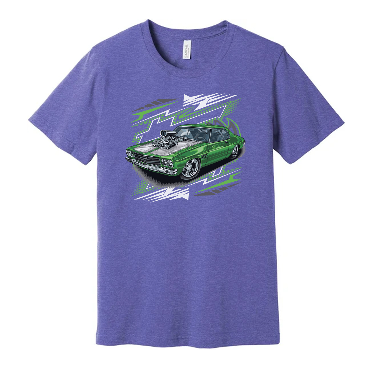 Holden HQ Monaro Car Graphic T Shirt With Green Muscle Car Illustration For Unisex Wear