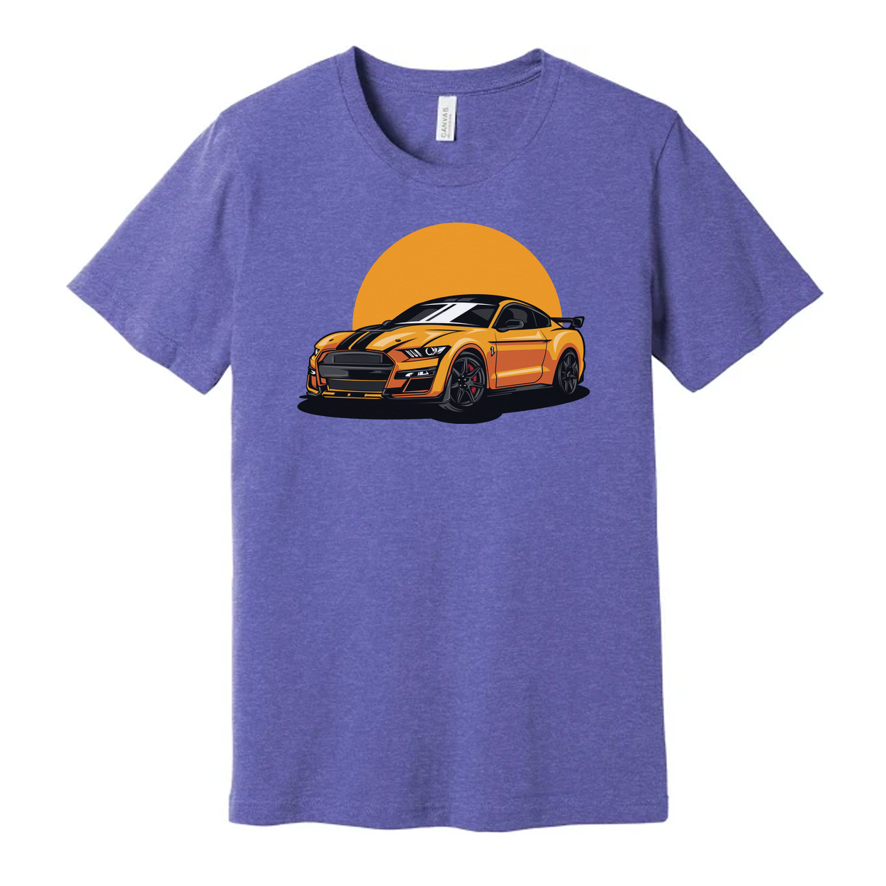 Unisex Ford Mustang Graphic T Shirt Featuring Orange Car And Sunset Design For Car Enthusiasts