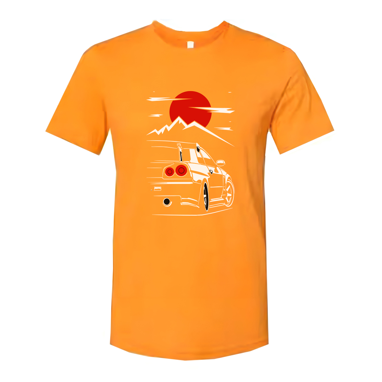 Nissan Skyline GTR R34 Unisex Graphic T Shirt With Japanese Sun And Mountain Illustration