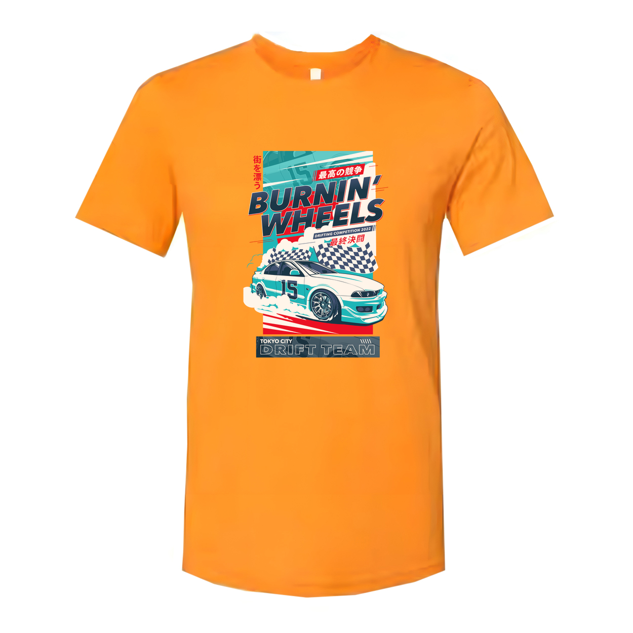 Burnin Wheels Drift Team Graphic Unisex T Shirt With Car Illustration Tokyo City Design Edition
