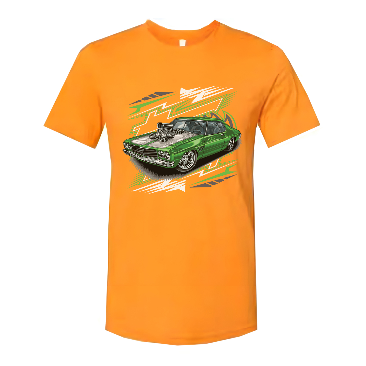Holden HQ Monaro Car Graphic T Shirt With Green Muscle Car Illustration For Unisex Wear
