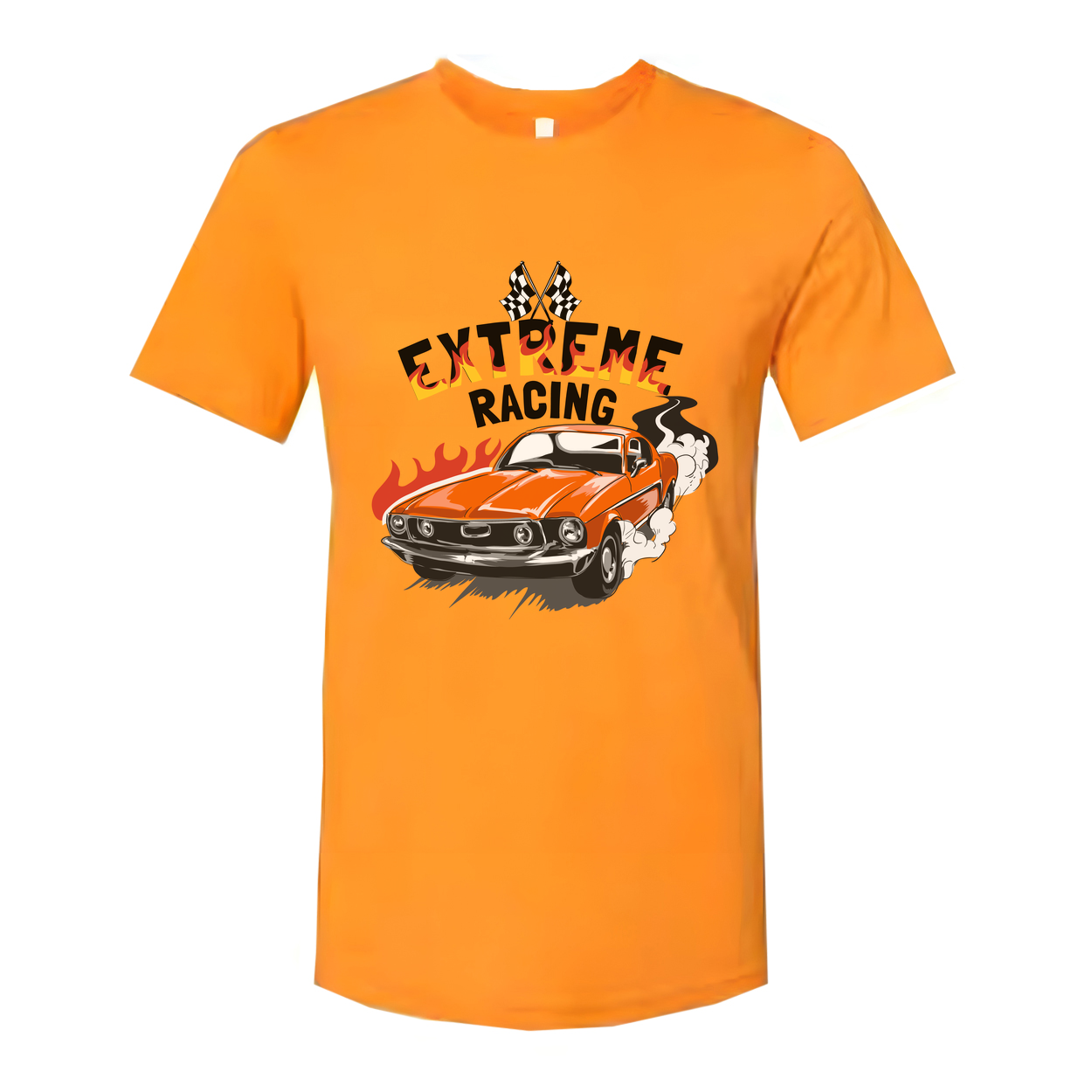 Extreme Racing Graphic Tee With Orange Classic Car On White Unisex Automotive Style Tee