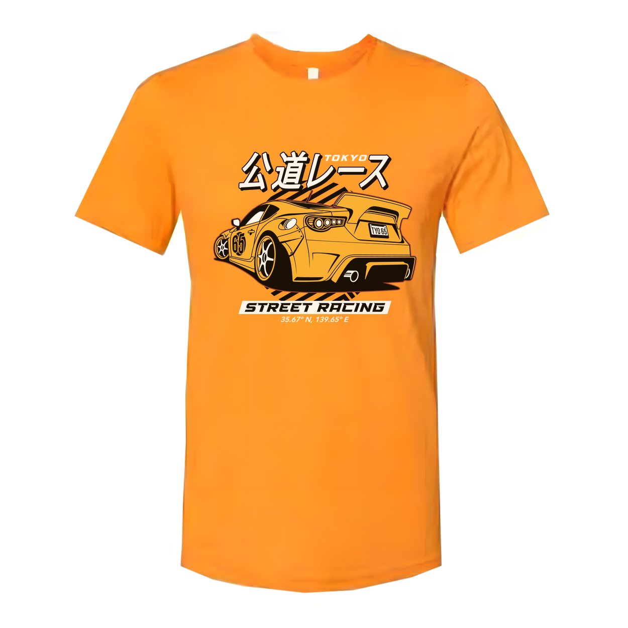Acura NSX Street Racing Graphic T Shirt With Yellow Race Car And Japanese Text Design