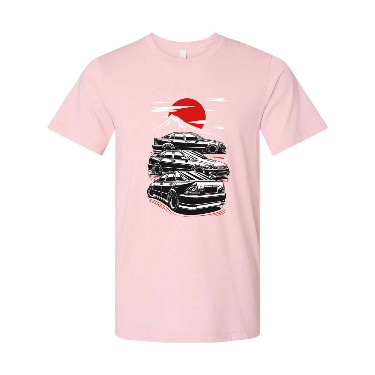 Toyota Chaser Unisex Graphic T Shirt Featuring Stacked Cars Sunset And Mount Fuji Style Illustration