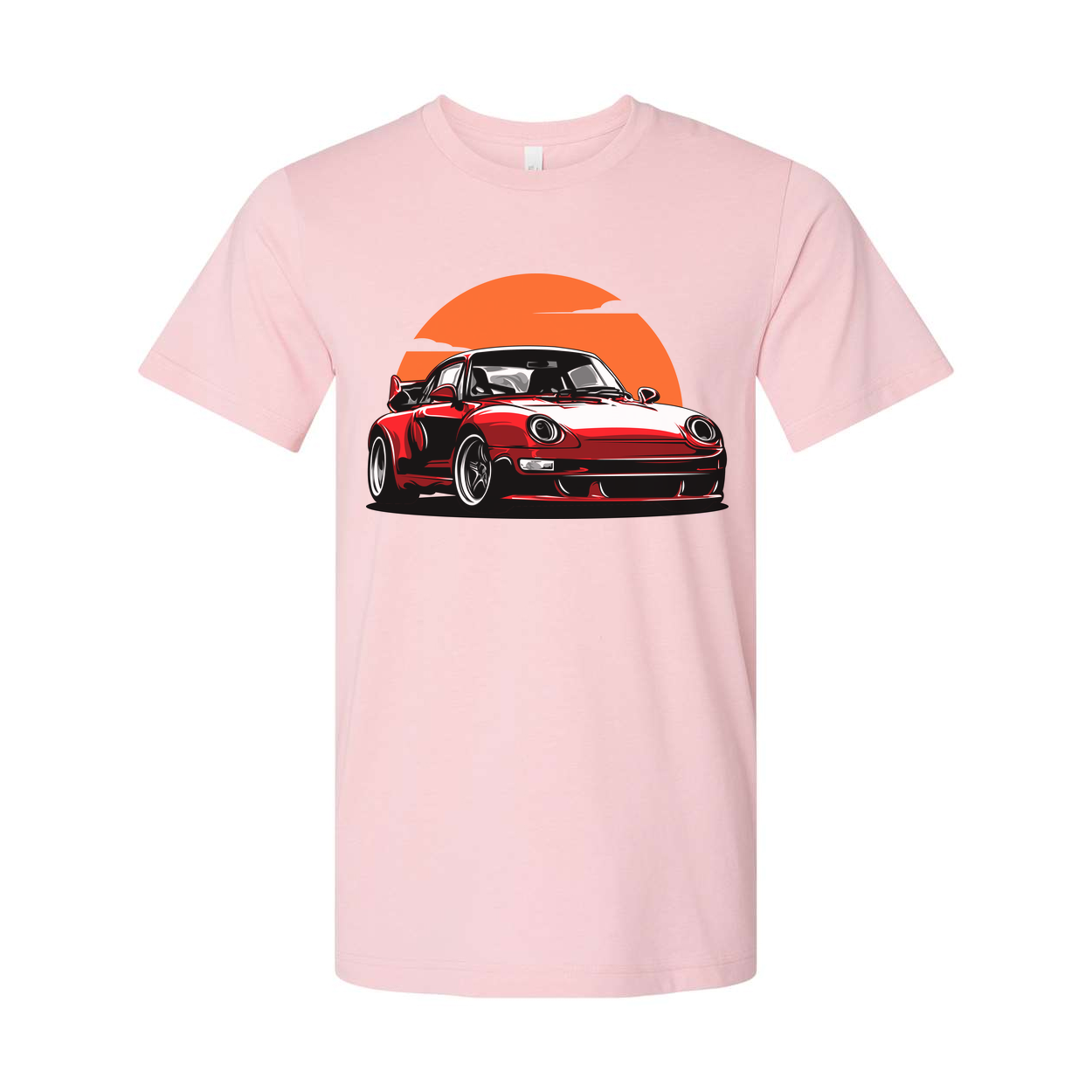 Porsche 911 Graphic T Shirt Unisex Car Enthusiast Tee With Sunset Orange Circle Artwork