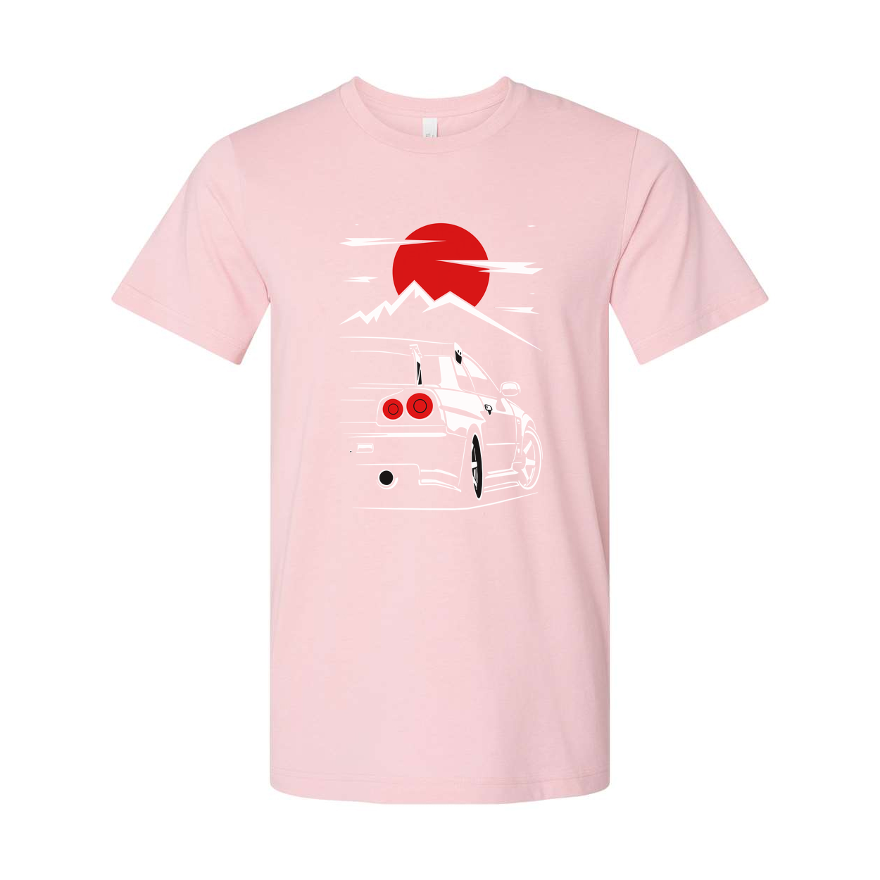 Nissan Skyline GTR R34 Unisex Graphic T Shirt With Japanese Sun And Mountain Illustration