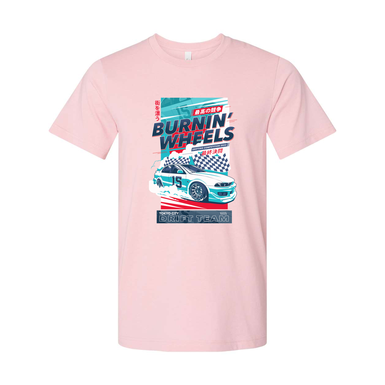Burnin Wheels Drift Team Graphic Unisex T Shirt With Car Illustration Tokyo City Design Edition