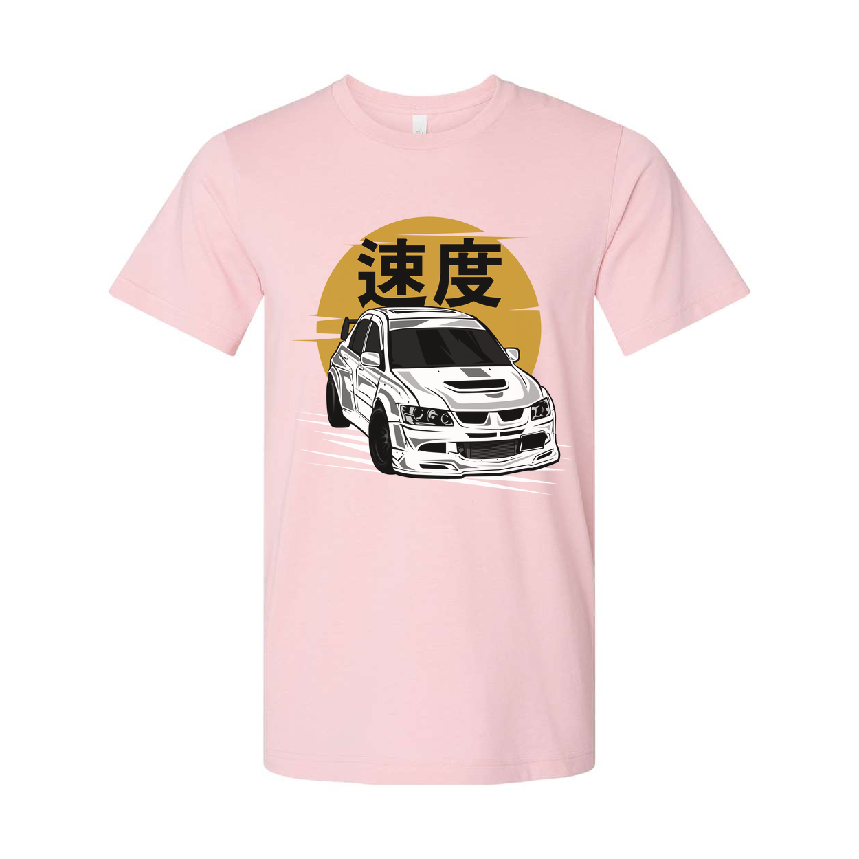 Mitsubishi Lancer Evolution IX White Unisex T Shirt Featuring Speed Kanji Car Graphic