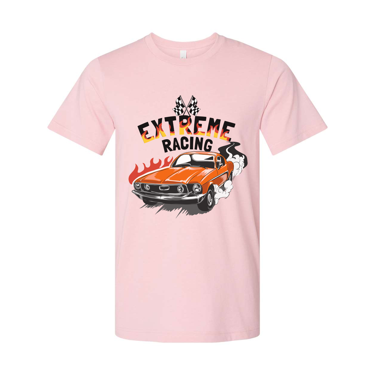 Extreme Racing Graphic Tee With Orange Classic Car On White Unisex Automotive Style Tee