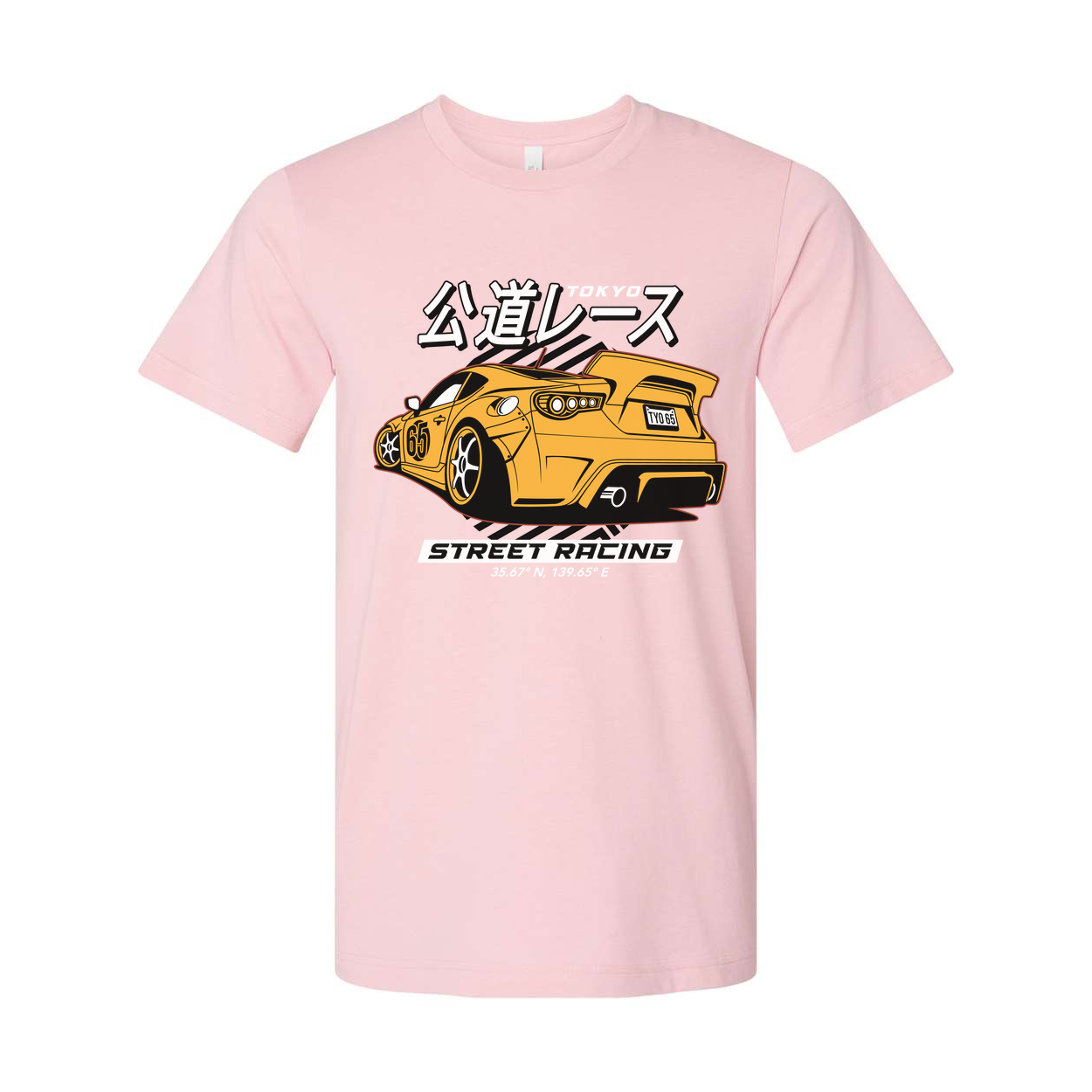 Acura NSX Street Racing Graphic T Shirt With Yellow Race Car And Japanese Text Design