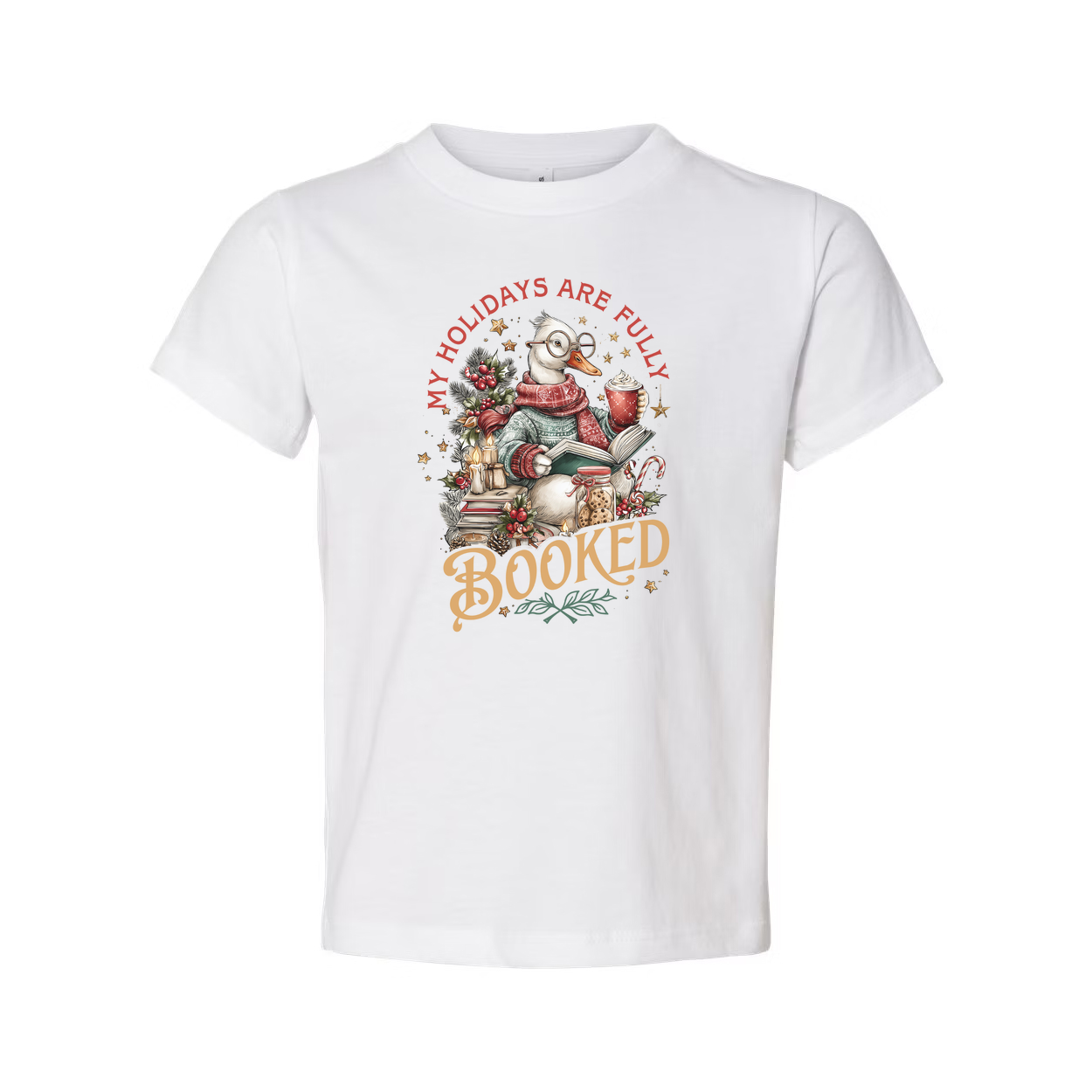 Unisex Christmas T Shirt With Cozy Reading Mascot Illustration And The Phrase My Holidays Are Fully Booked
