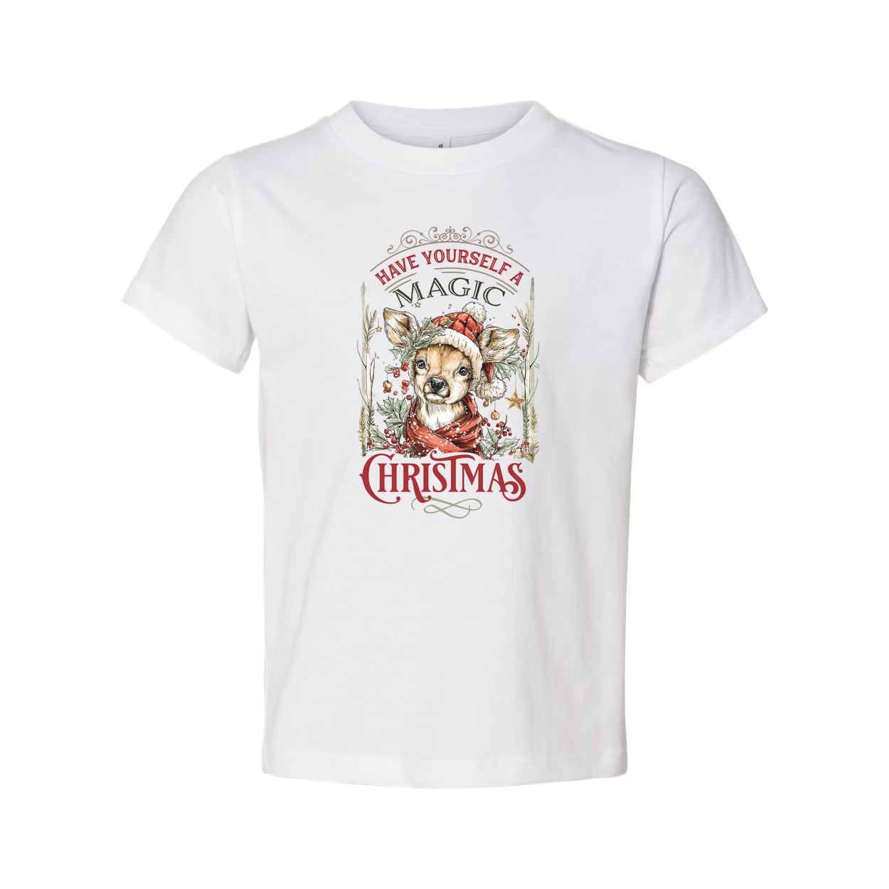 Unisex Christmas T Shirt With Festive Dog Wearing Santa Hat And Red Scarf Graphic