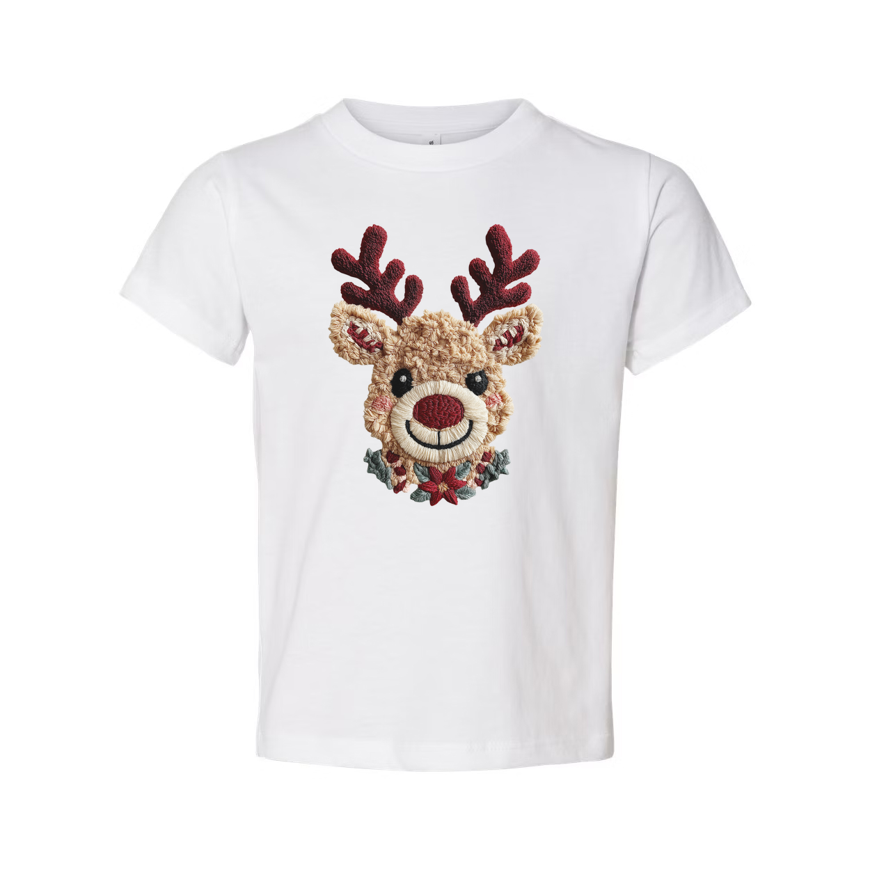 Unisex Christmas T Shirt With Reindeer Face Design And Festive Details