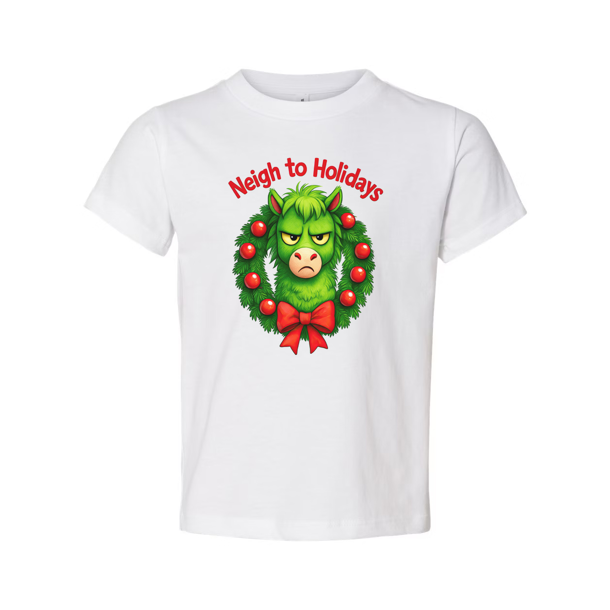 Neigh To Holidays Grinch Themed Christmas T Shirt With Festive Wreath Design Graphic Tee