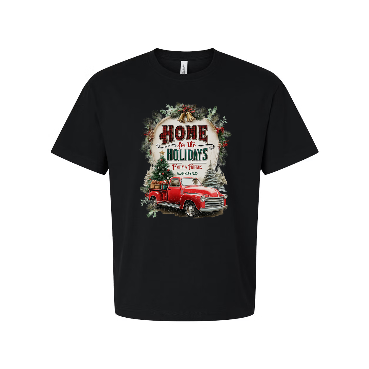 Unisex Christmas T Shirt With Vintage Red Pickup Truck And Home For The Holidays Graphic
