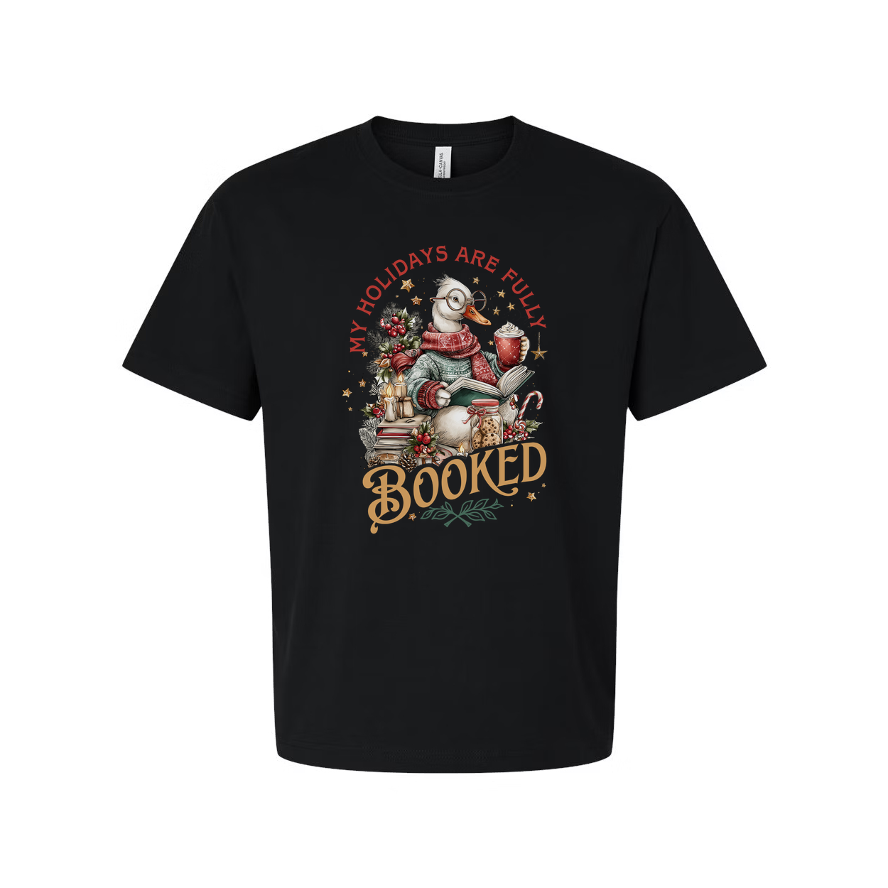 Unisex Christmas T Shirt With Cozy Reading Mascot Illustration And The Phrase My Holidays Are Fully Booked