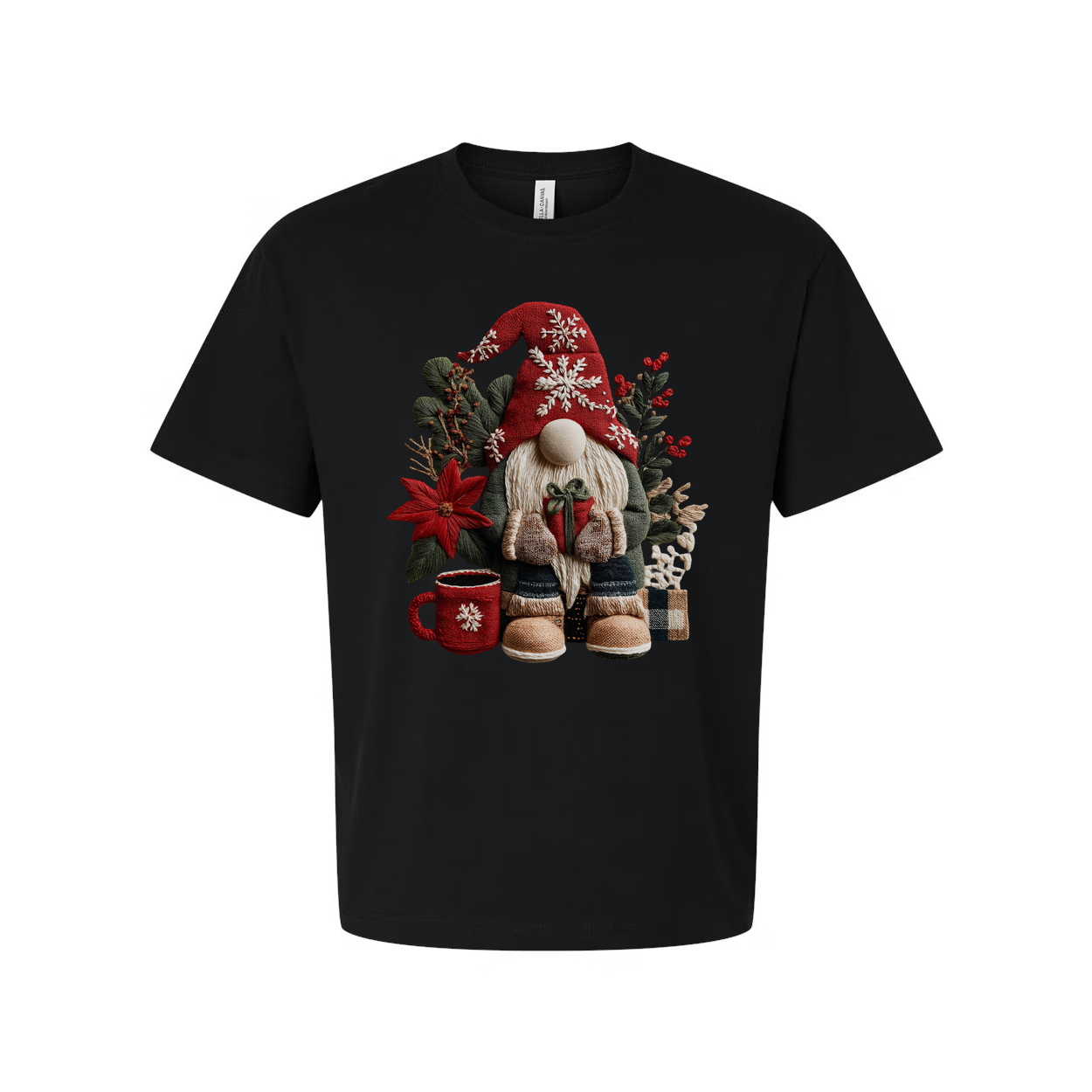 Christmas Gnome Graphic Unisex T Shirt With Red Hat Poinsettia And Cozy Winter Elements