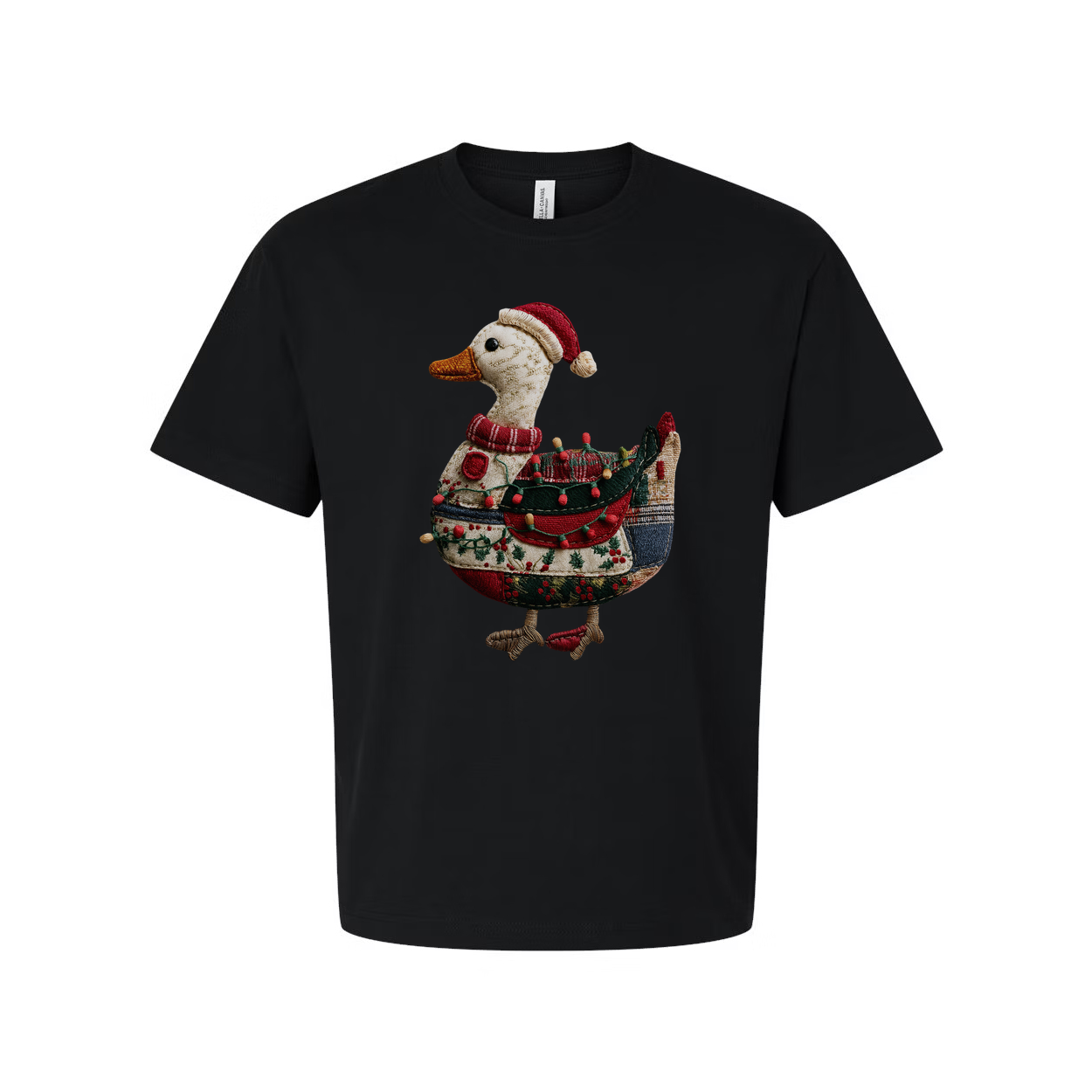Unisex Christmas Duck Patchwork T Shirt With Santa Hat And Festive Design