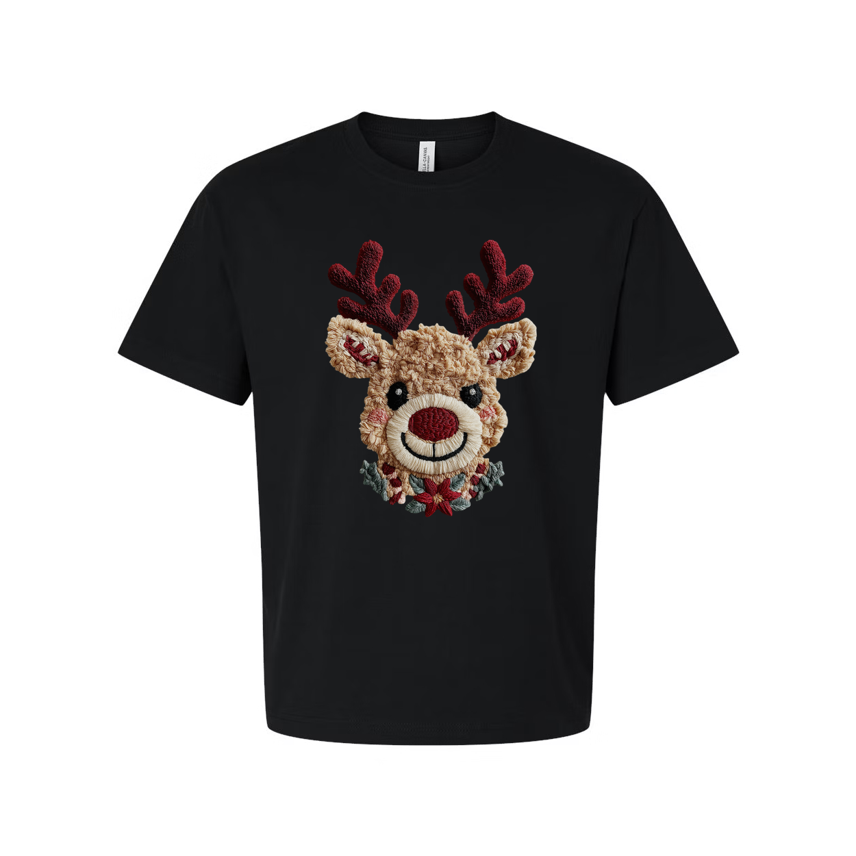 Unisex Christmas T Shirt With Reindeer Face Design And Festive Details