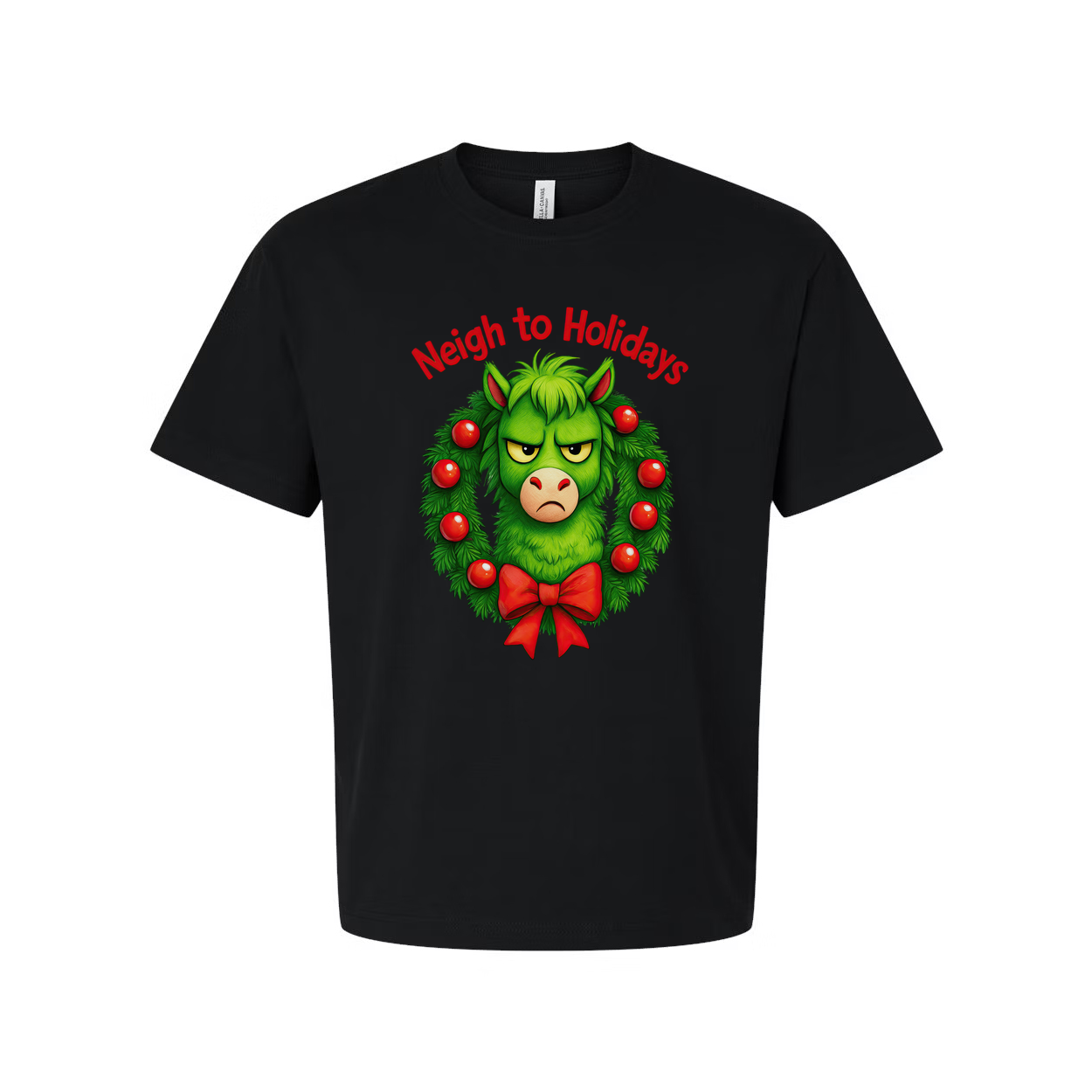 Neigh To Holidays Grinch Themed Christmas T Shirt With Festive Wreath Design Graphic Tee