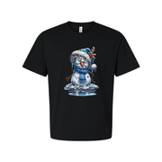 Snowman Graphic T Shirt With Blue Hat And Scarf Winter Holiday Illustration For Men And Women