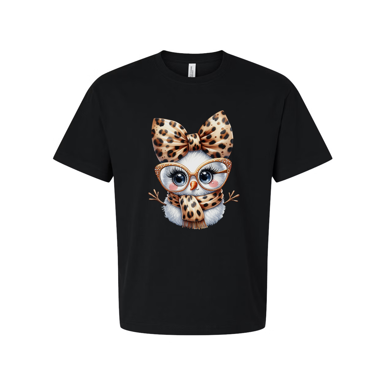 Unisex White T Shirt With Leopard Print Owl Graphic Wearing Bow Glasses And Scarf